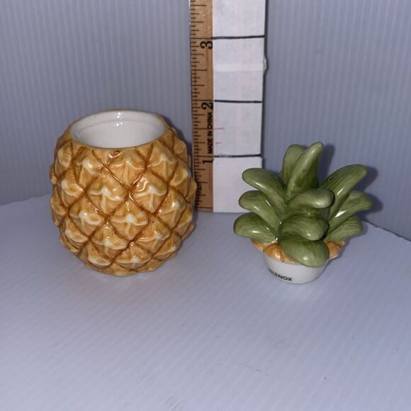 Lenox Rare Vintage Pineapple Salt & Pepper Shaker Tan & Green EUC - Picture 10 of 11